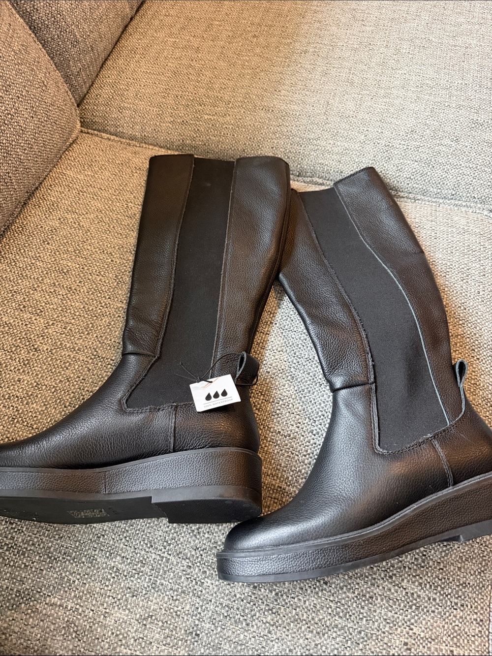 NWT Dolce Vita Eamon H2O Leather Waterproof Wedge Heel High Boots Black Size 6